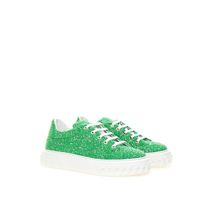 Casadei Knitted fabric with sequins sneaker in green — view 2