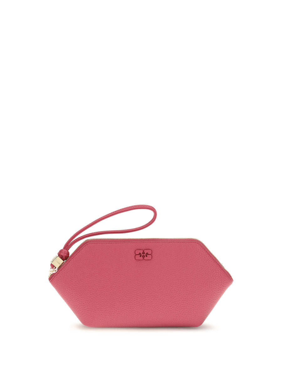 Pouch Bou Grained Leather Persian Red Recycled Polyester Make Up Bags