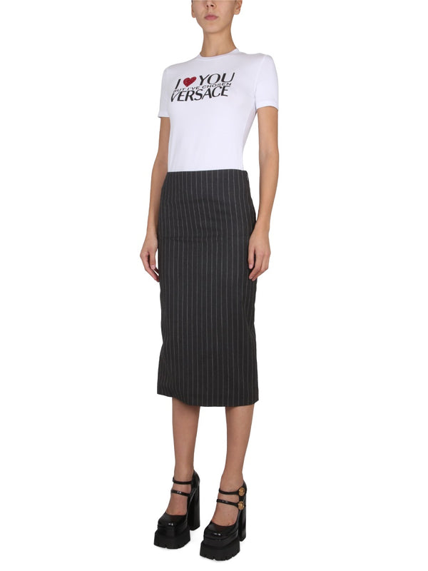 Pinstripe Pencil Skirt Grey Virgin Wool