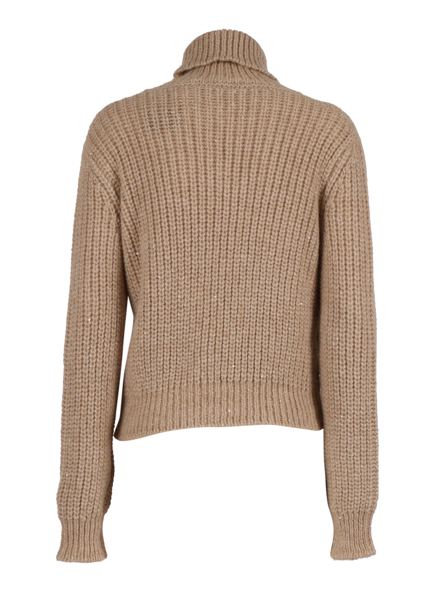 Long Sleeve High Neck Sweater Beige Turtleneck