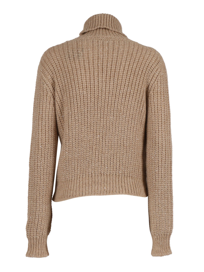Long Sleeve High Neck Sweater Beige Turtleneck