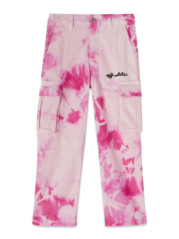 Cargo Pants Velvet Tie-Dye Pink Cotton Trousers