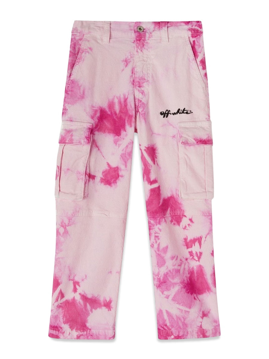 Cargo Pants Velvet Tie-Dye Pink Cotton Trousers
