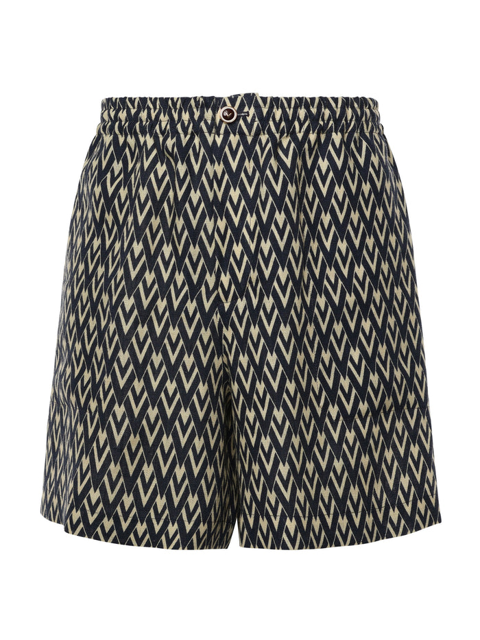 Valentino Garavani Shorts Navy, Cream Cotton