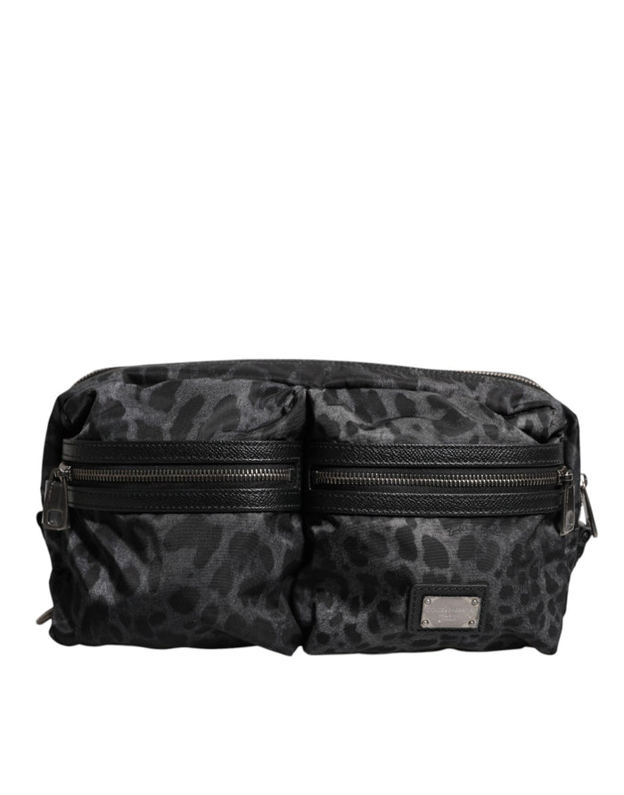 Black Gray Leopard Dg Logo Belt Waist Fanny Pack Bag And Nylon Calf Leather Pp Pc