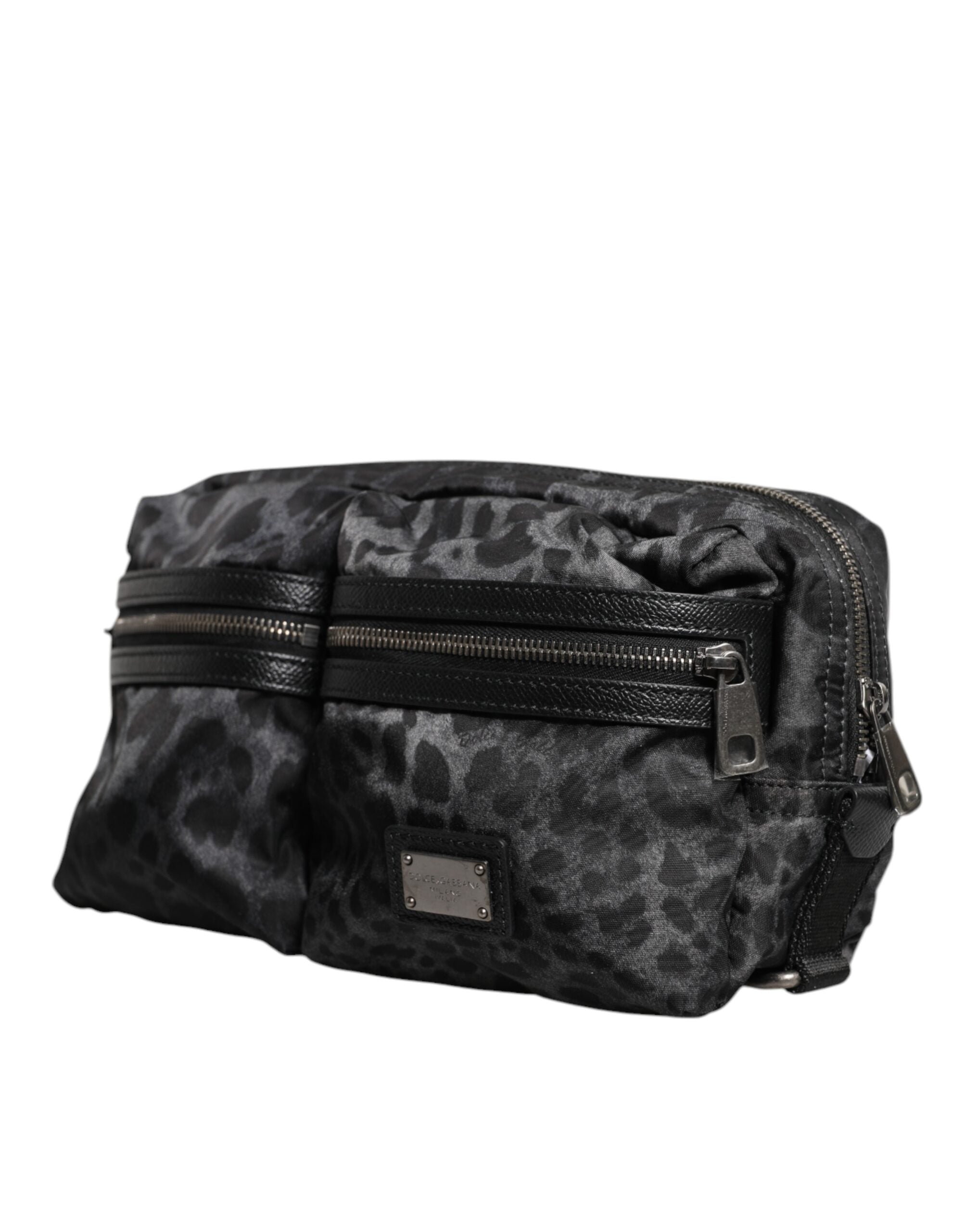 Black Gray Leopard Dg Logo Belt Waist Fanny Pack Bag And Nylon Calf Leather Pp Pc