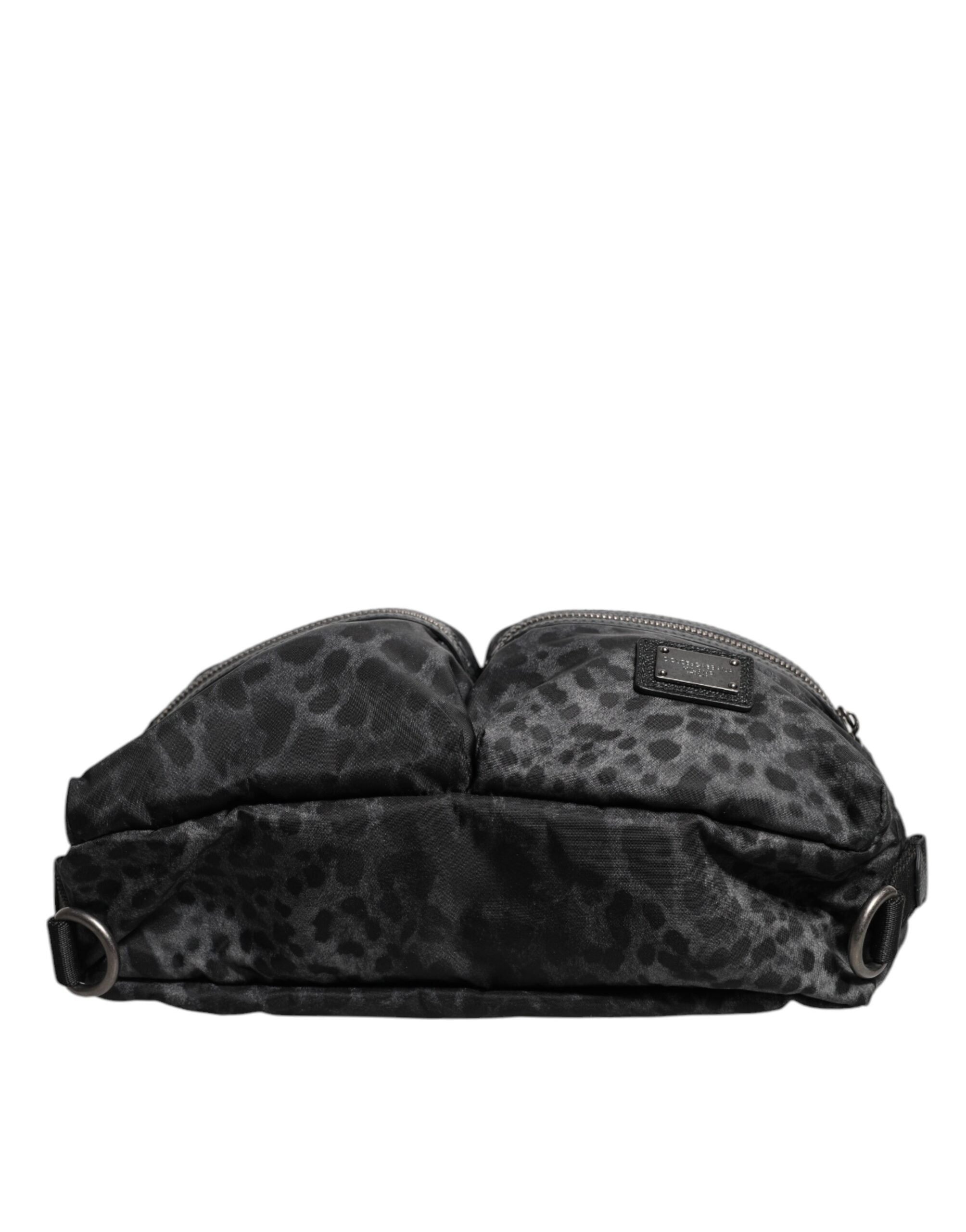 Black Gray Leopard Dg Logo Belt Waist Fanny Pack Bag And Nylon Calf Leather Pp Pc
