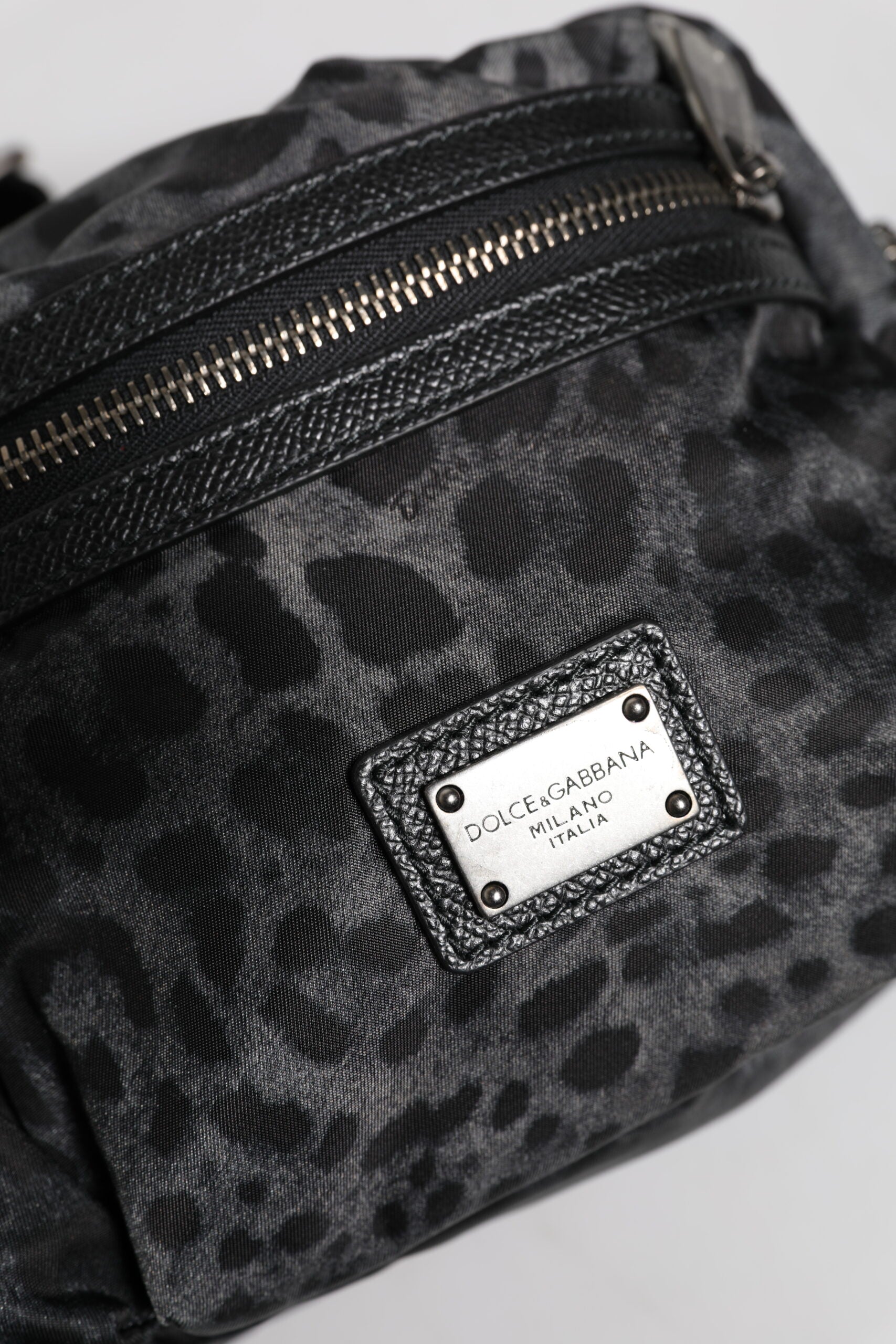 Black Gray Leopard Dg Logo Belt Waist Fanny Pack Bag And Nylon Calf Leather Pp Pc
