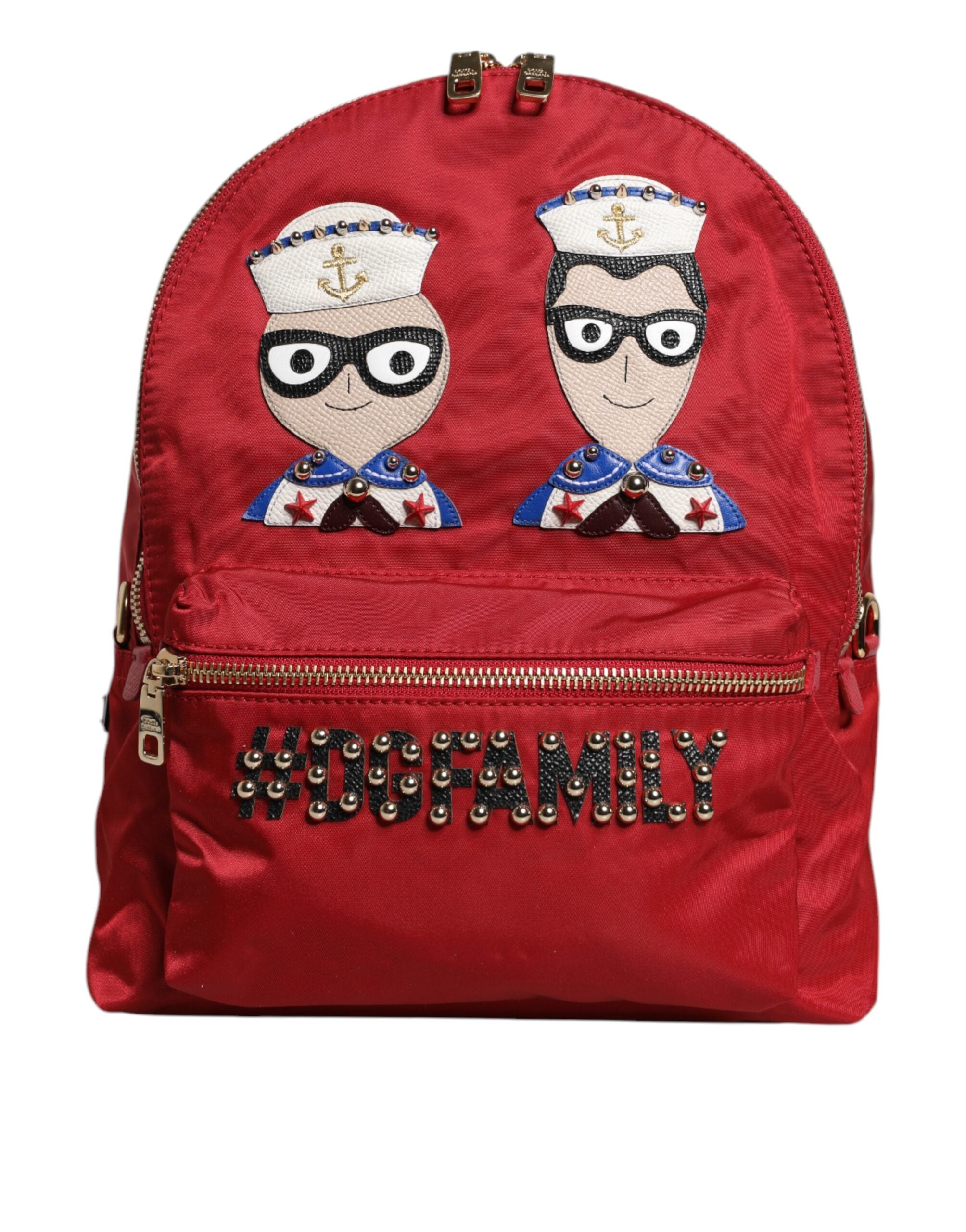 Red #dgfamily Vulcano Embellishment Backpack Bag Nylon Calf Leather Pc