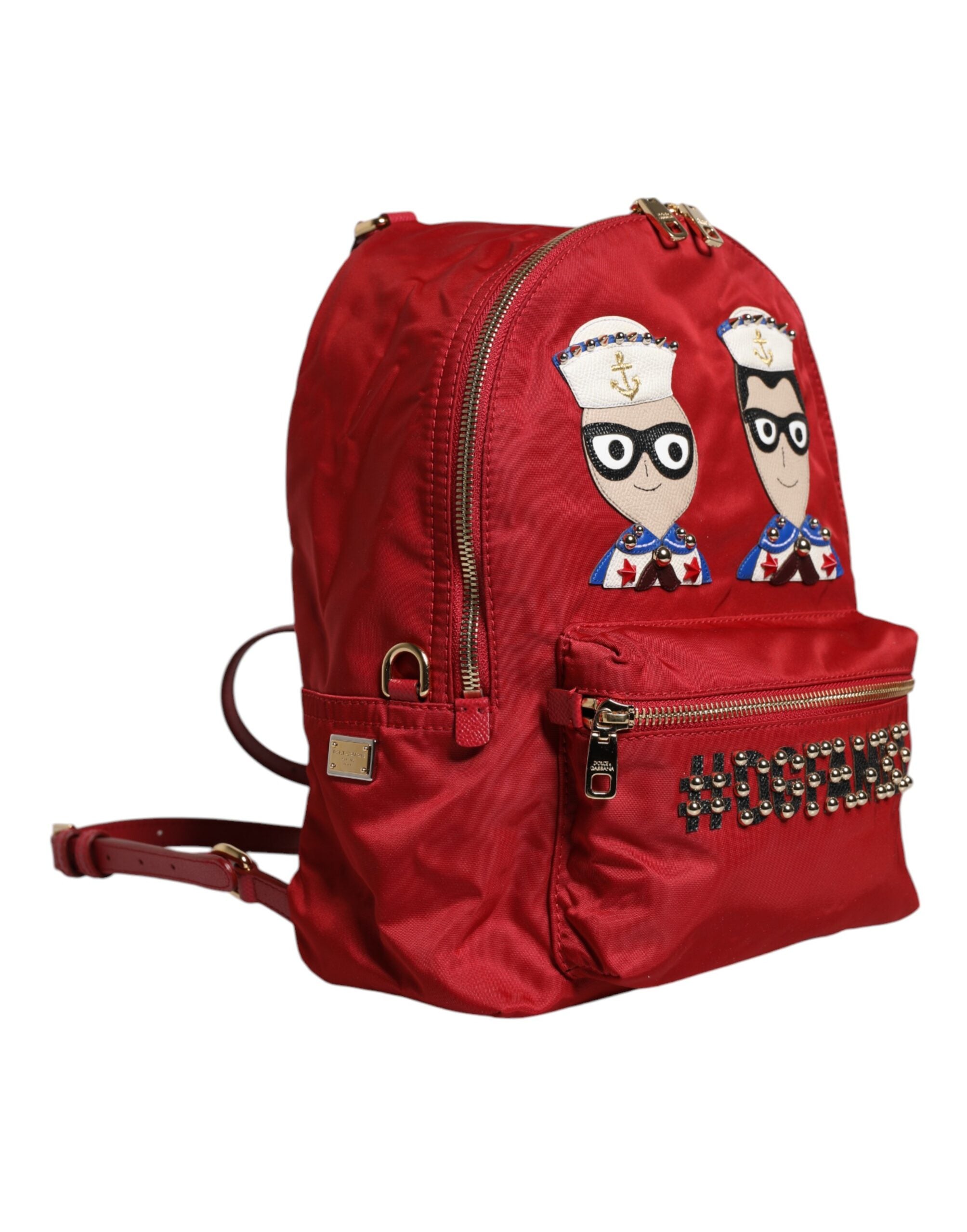 Red #dgfamily Vulcano Embellishment Backpack Bag Nylon Calf Leather Pc