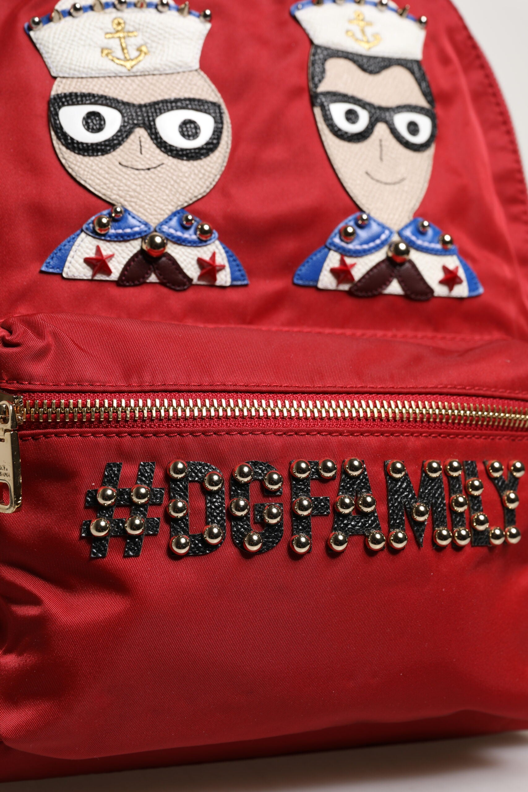 Red #dgfamily Vulcano Embellishment Backpack Bag Nylon Calf Leather Pc
