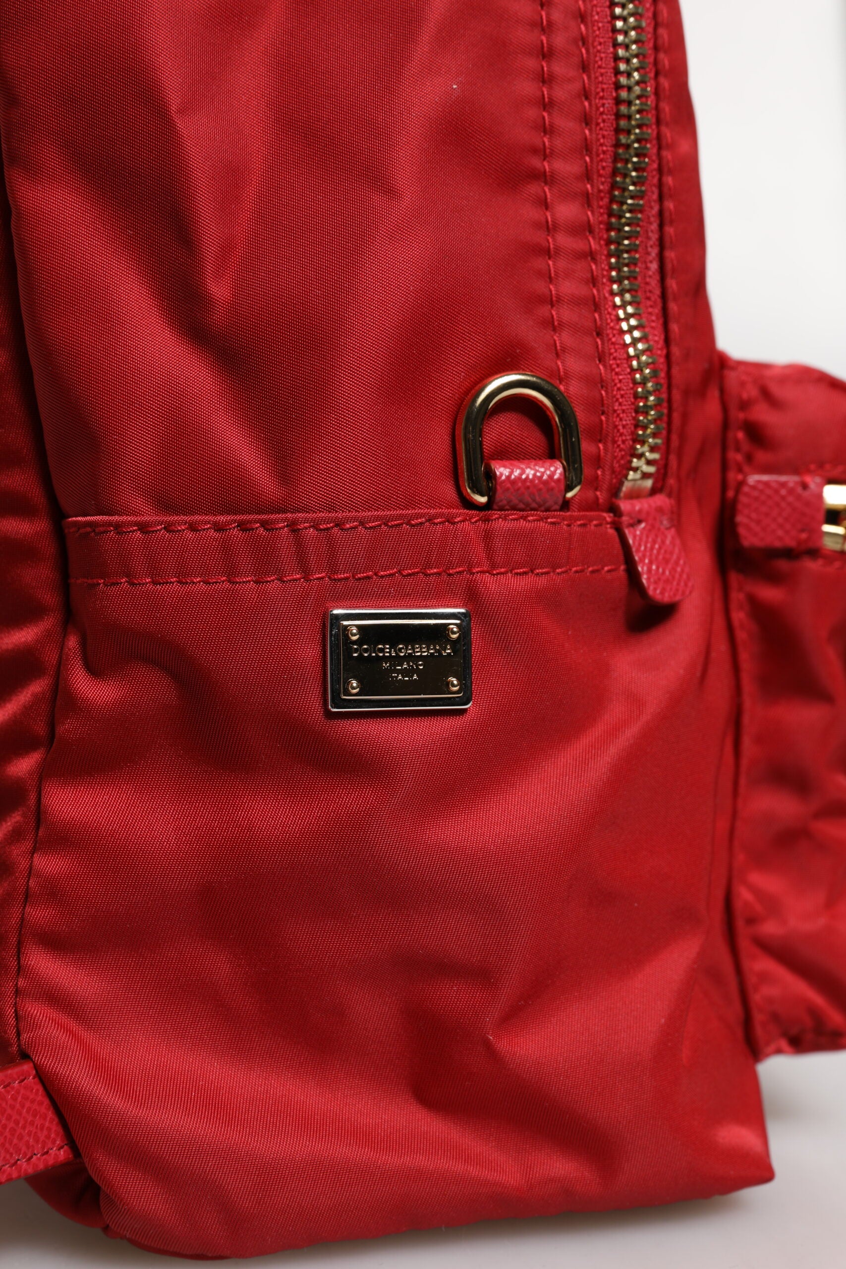 Red #dgfamily Vulcano Embellishment Backpack Bag Nylon Calf Leather Pc