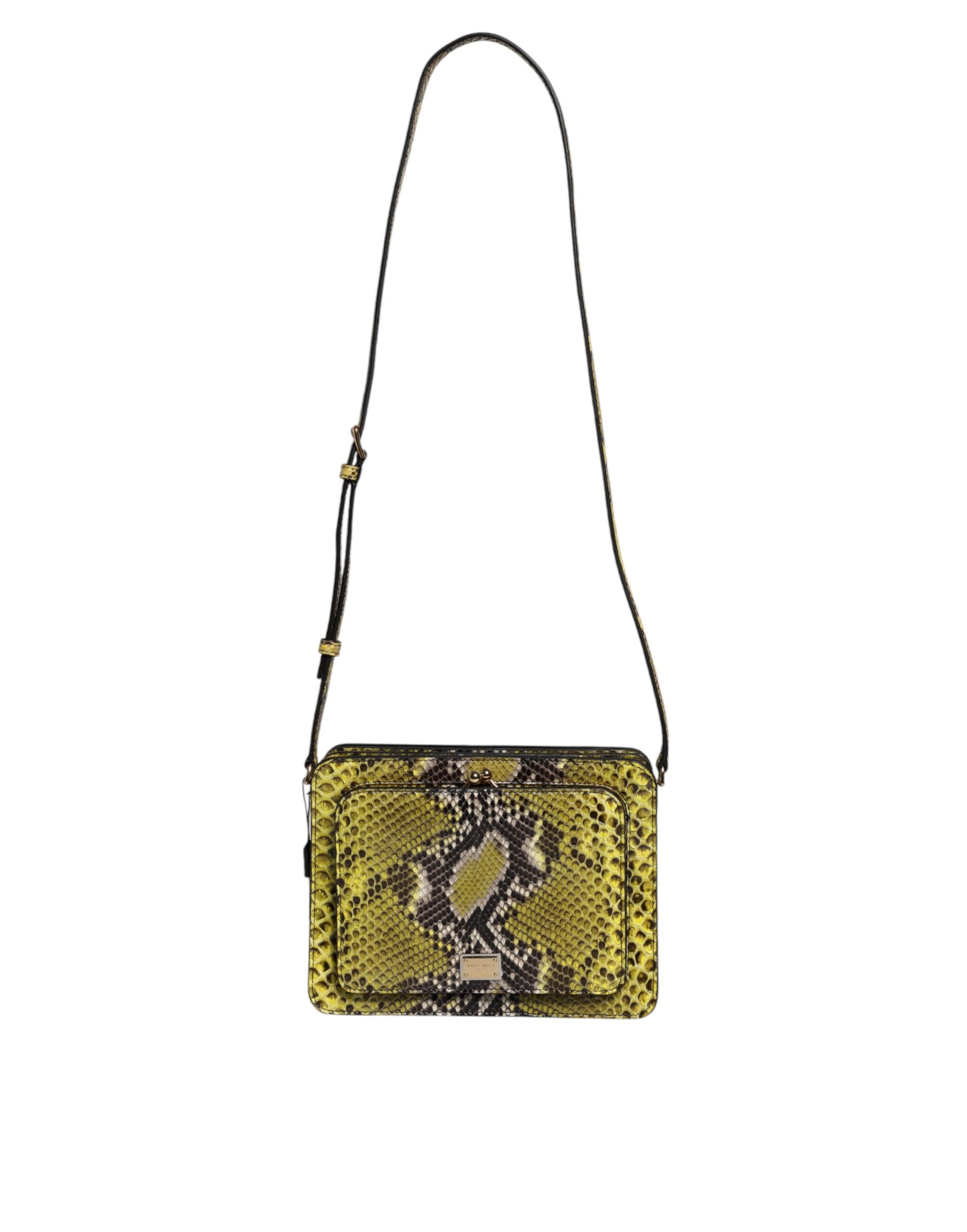 Green Exotic Leather Dg Plaque Crossbody Clutch Bag Python