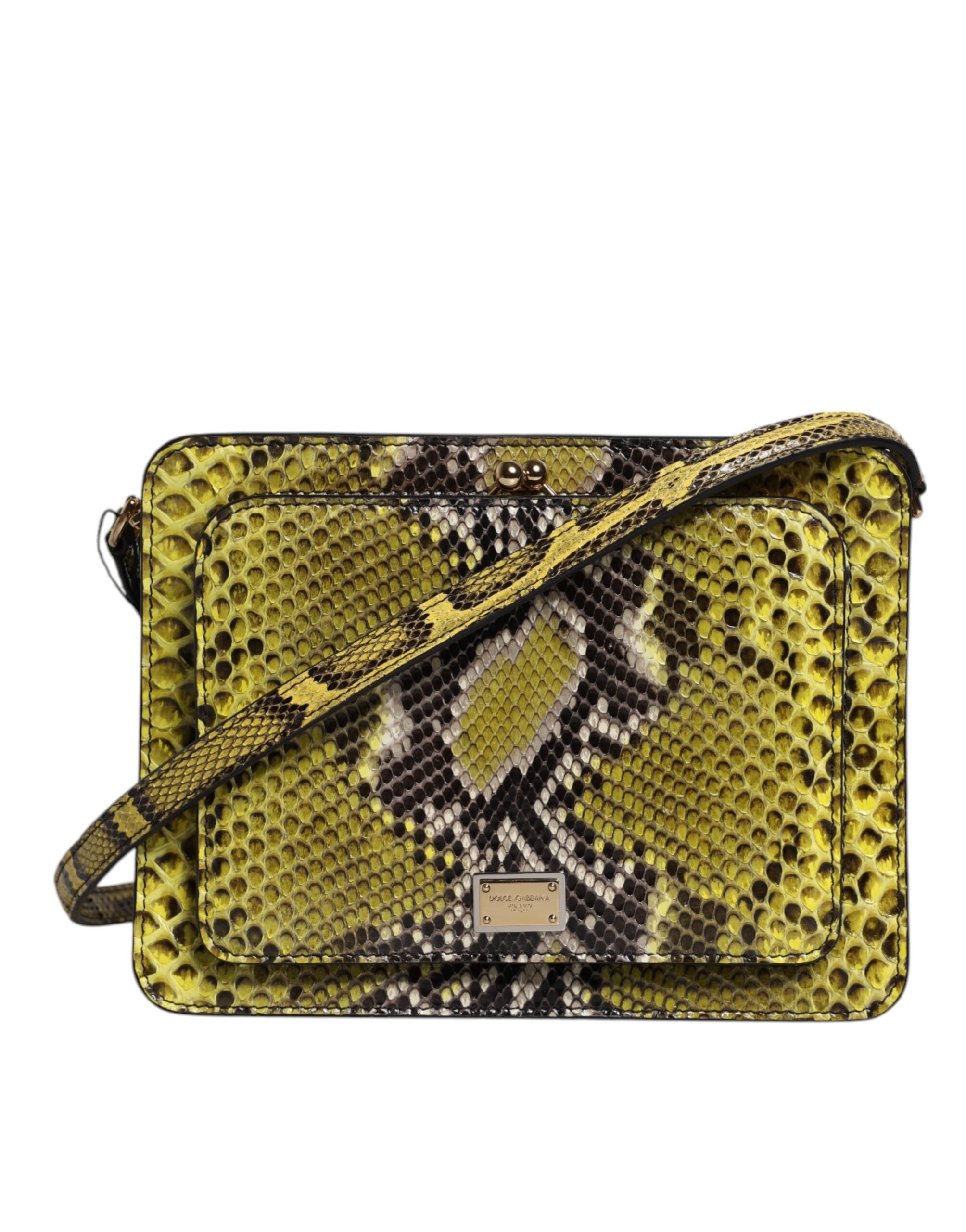 Green Exotic Leather Dg Plaque Crossbody Clutch Bag Python
