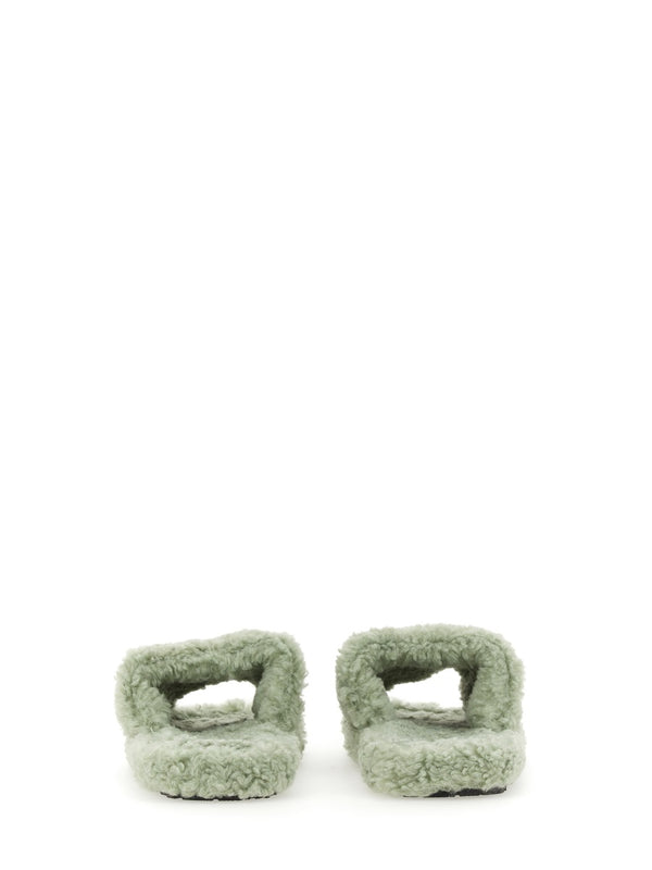 Ecofur Slipper With Rubber Sole Green Eco-friendly Fur Sandal