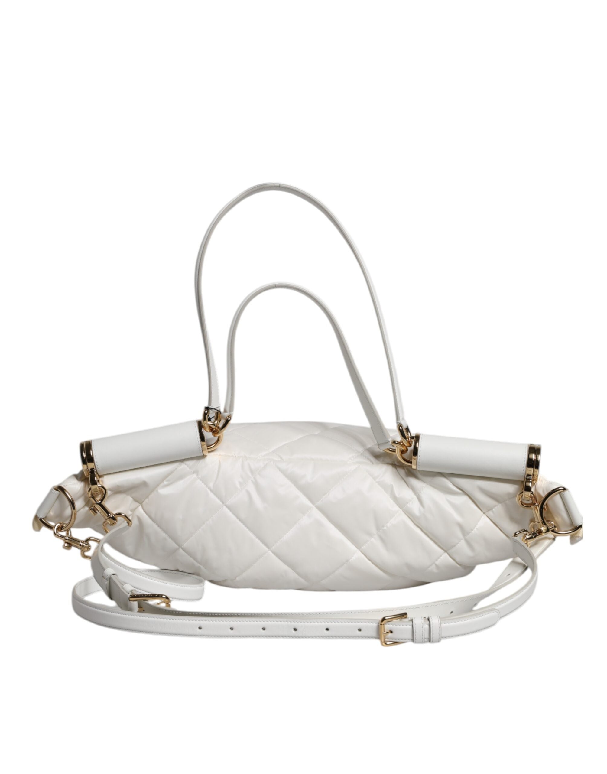 White Quilted Logo Plaque Belt Waist Fanny Pack Bag Polyester