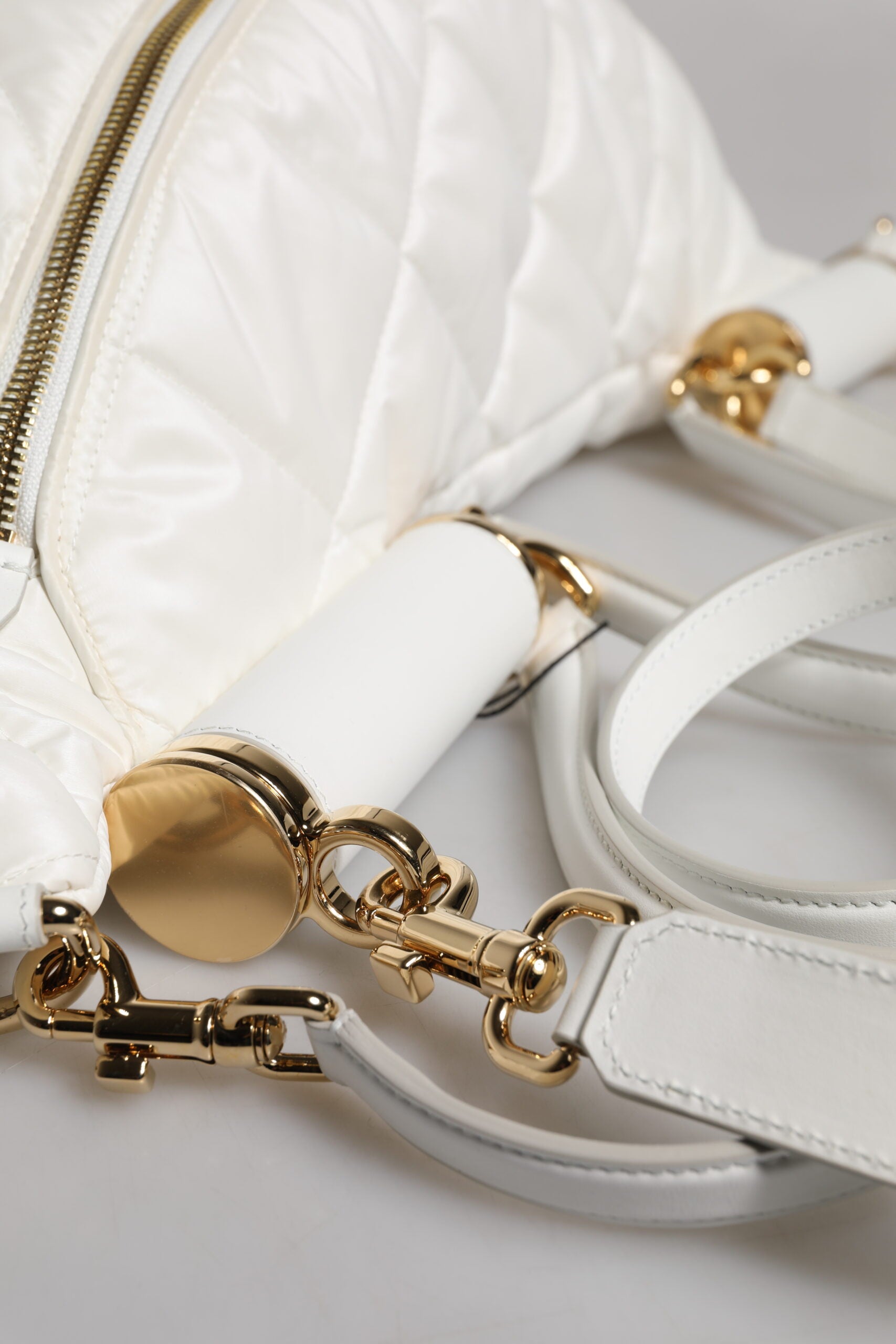 White Quilted Logo Plaque Belt Waist Fanny Pack Bag Polyester