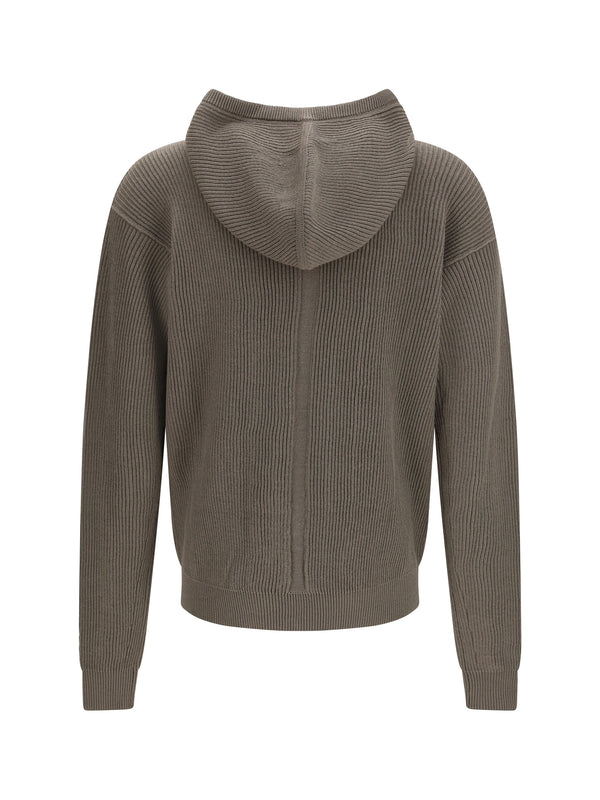 Hoodie Ribbed Virgin Wool Dust Fleece (ovis Aries) Knitwear