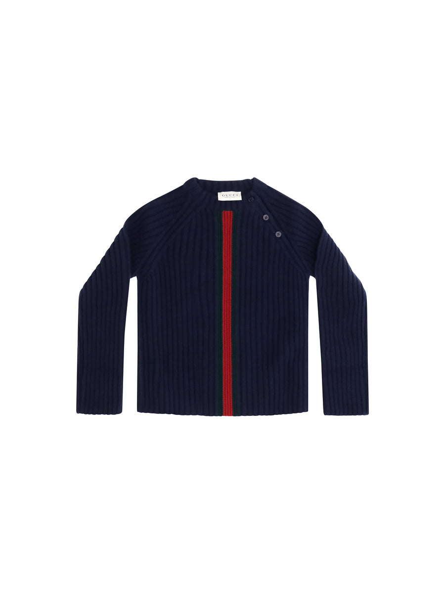 Web Stripe Wool Sweater For Boy Abyss Blue/green/red Merino Ovis Aries