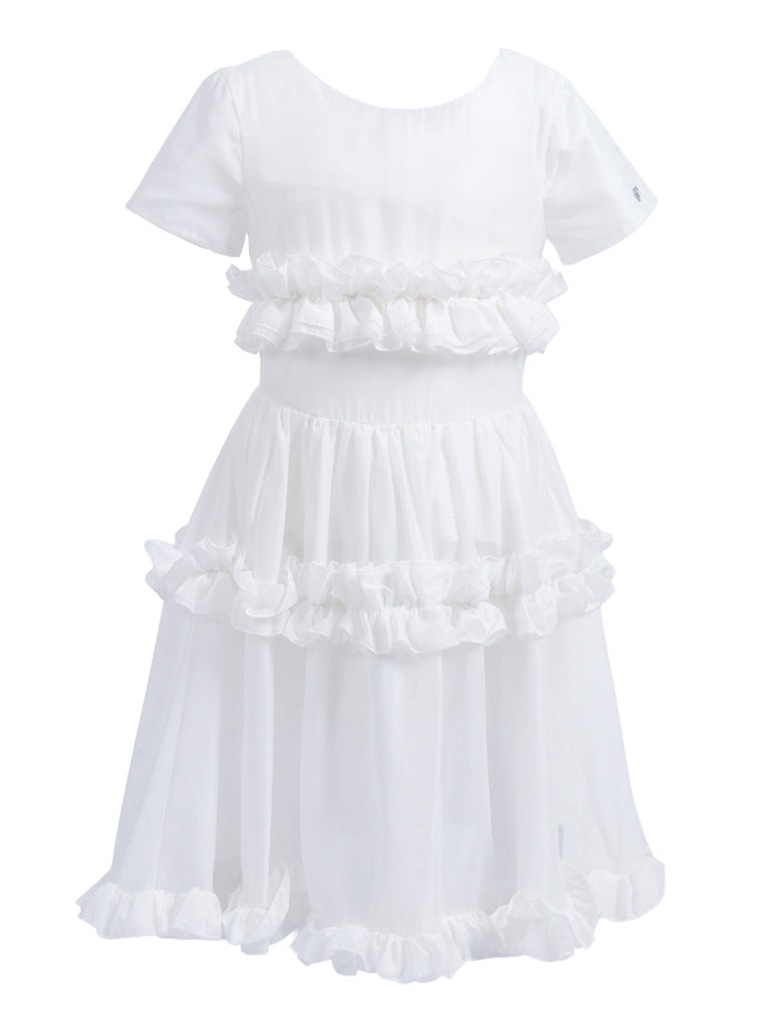 COTTON MUSLIN DRESS WITH ROUCHES Panna Lyocell Lining
