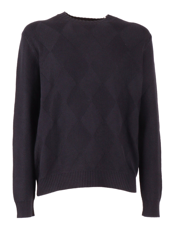 R Neck Pullover Blue Cotton Linen Crewneck