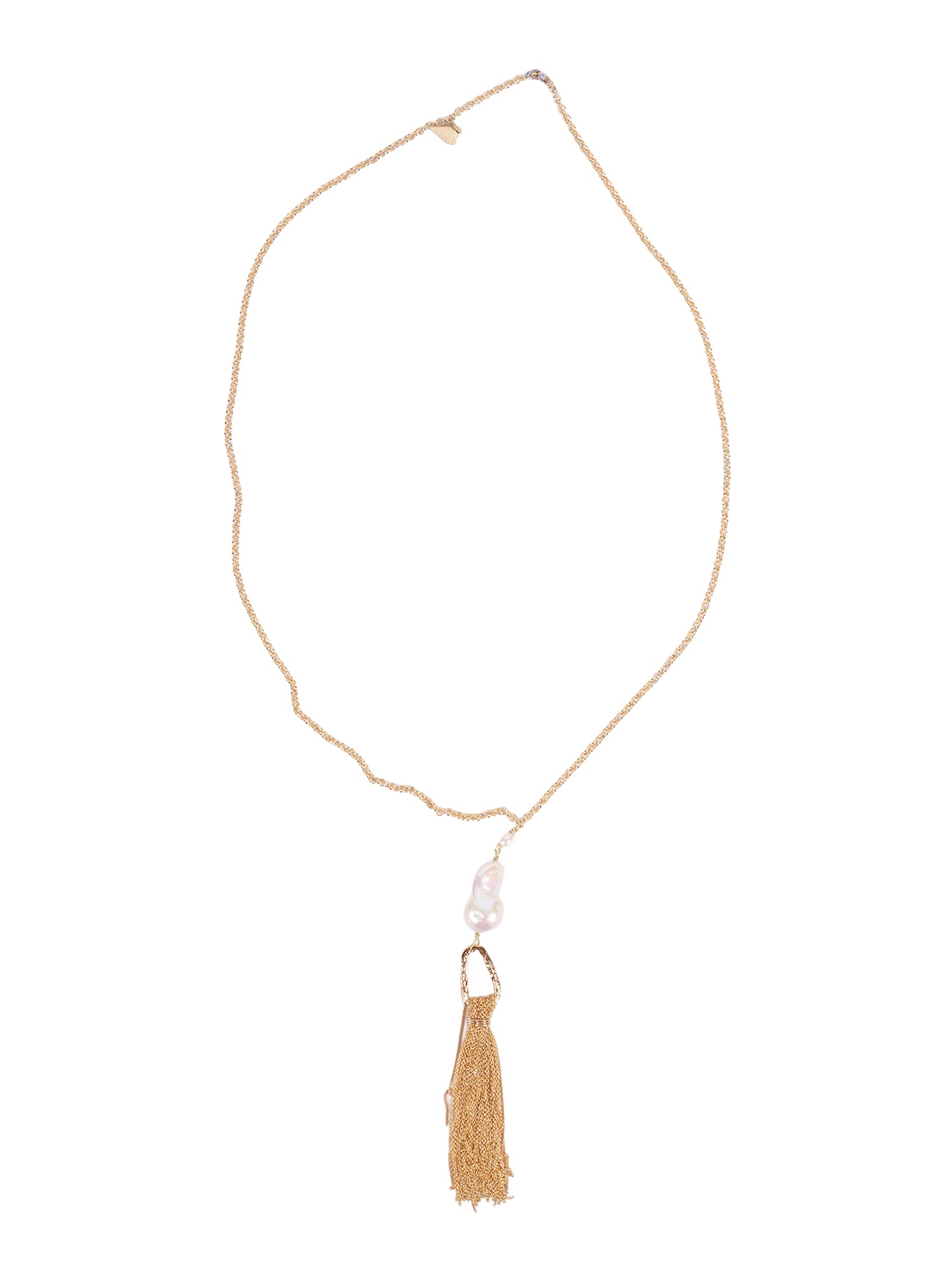 Sculptural Necklace With Fringes And Pearl Gold Bronze Details River