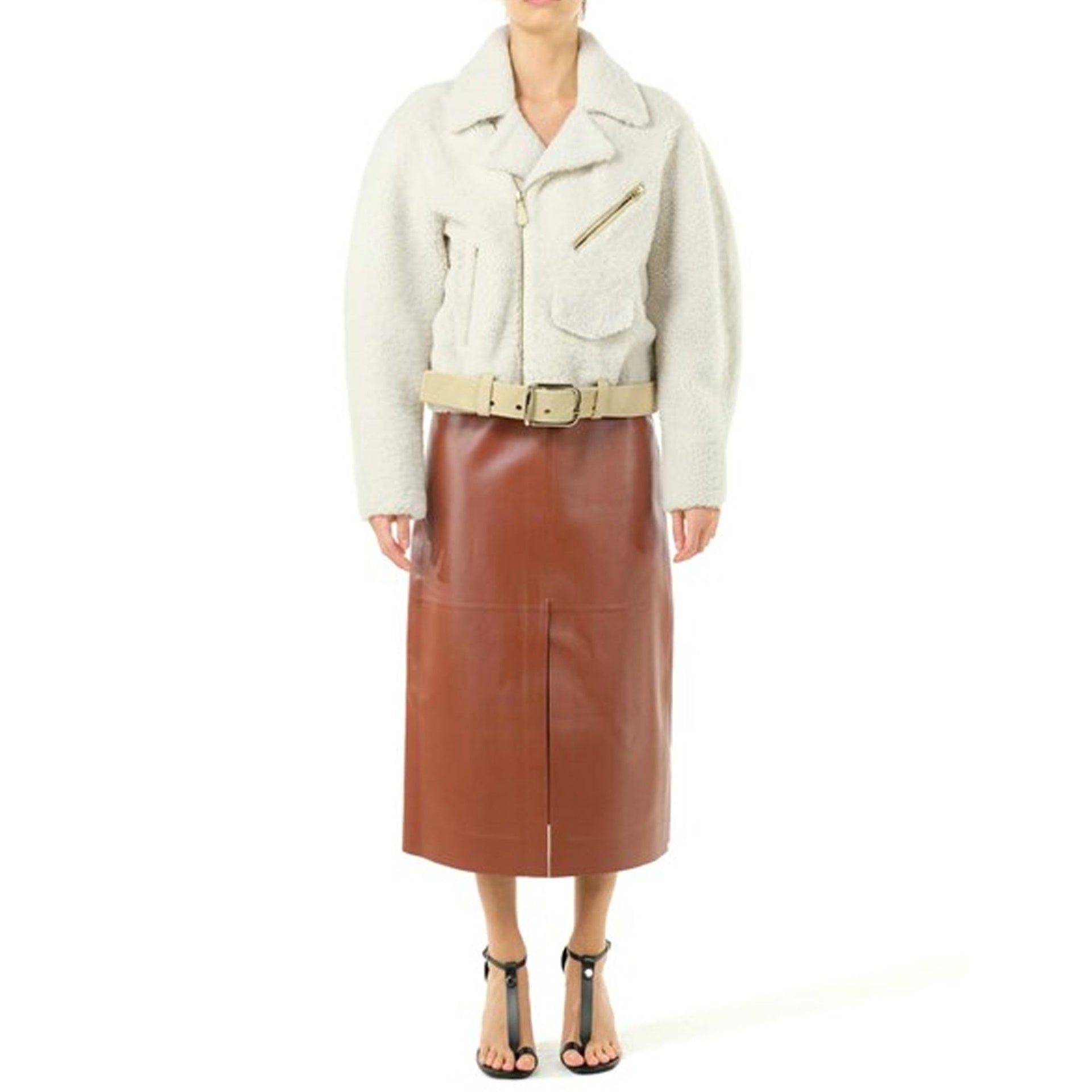 Faux Fur Jacket Beige Polyester
