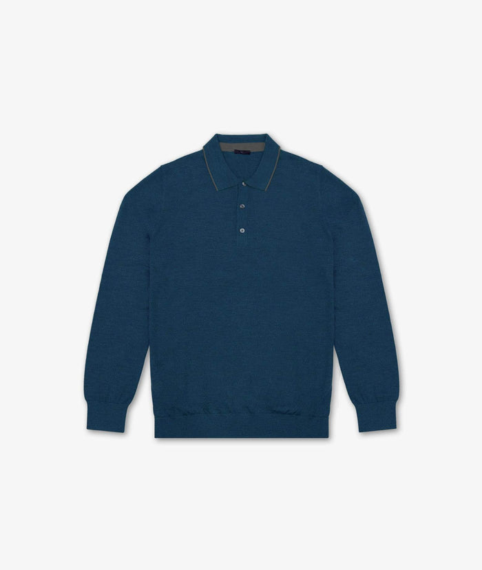 Long Sleeve Polo Shirt Blue Light Knitwear