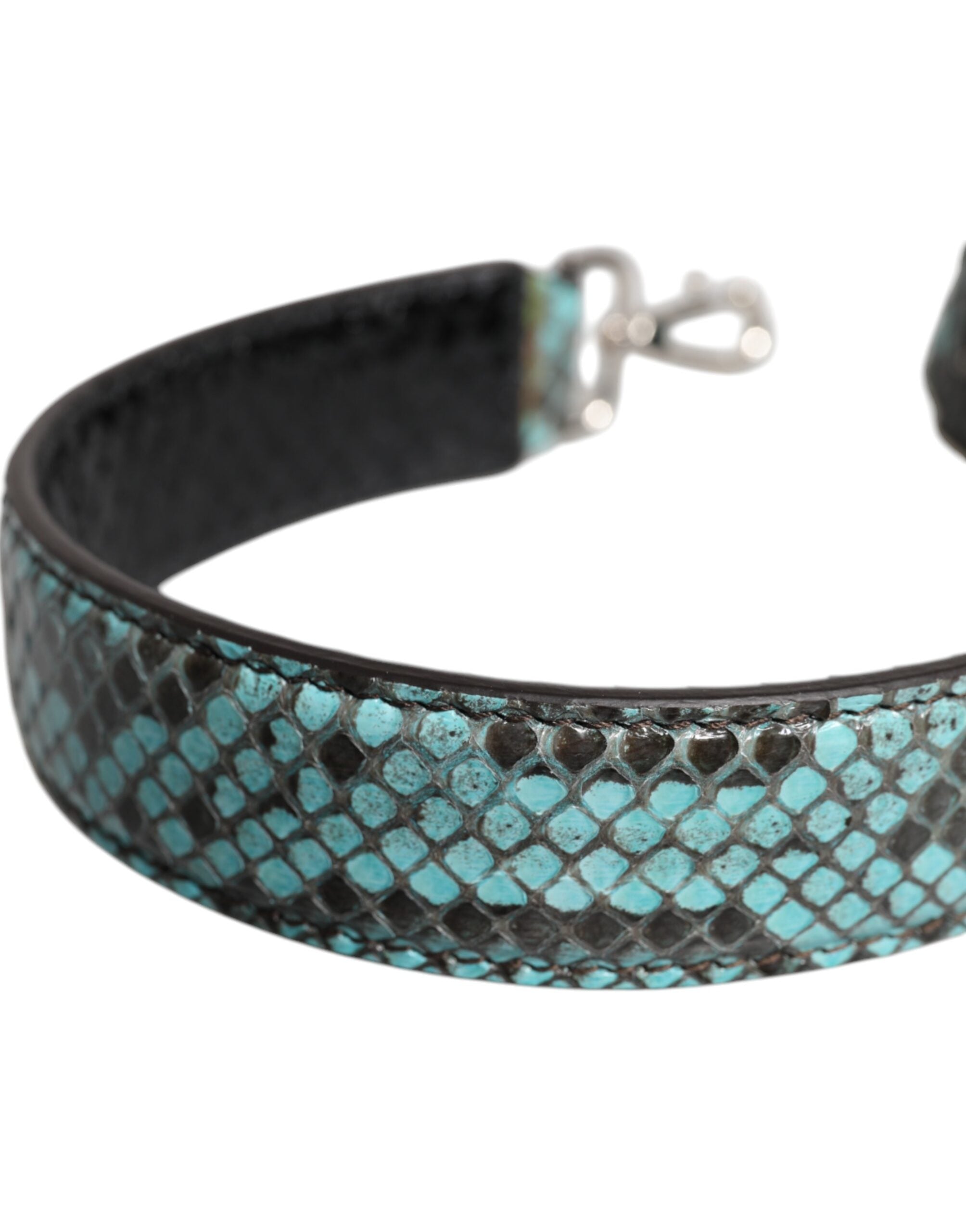 Black Blue Exotic Leather Bag Shoulder Strap And Python