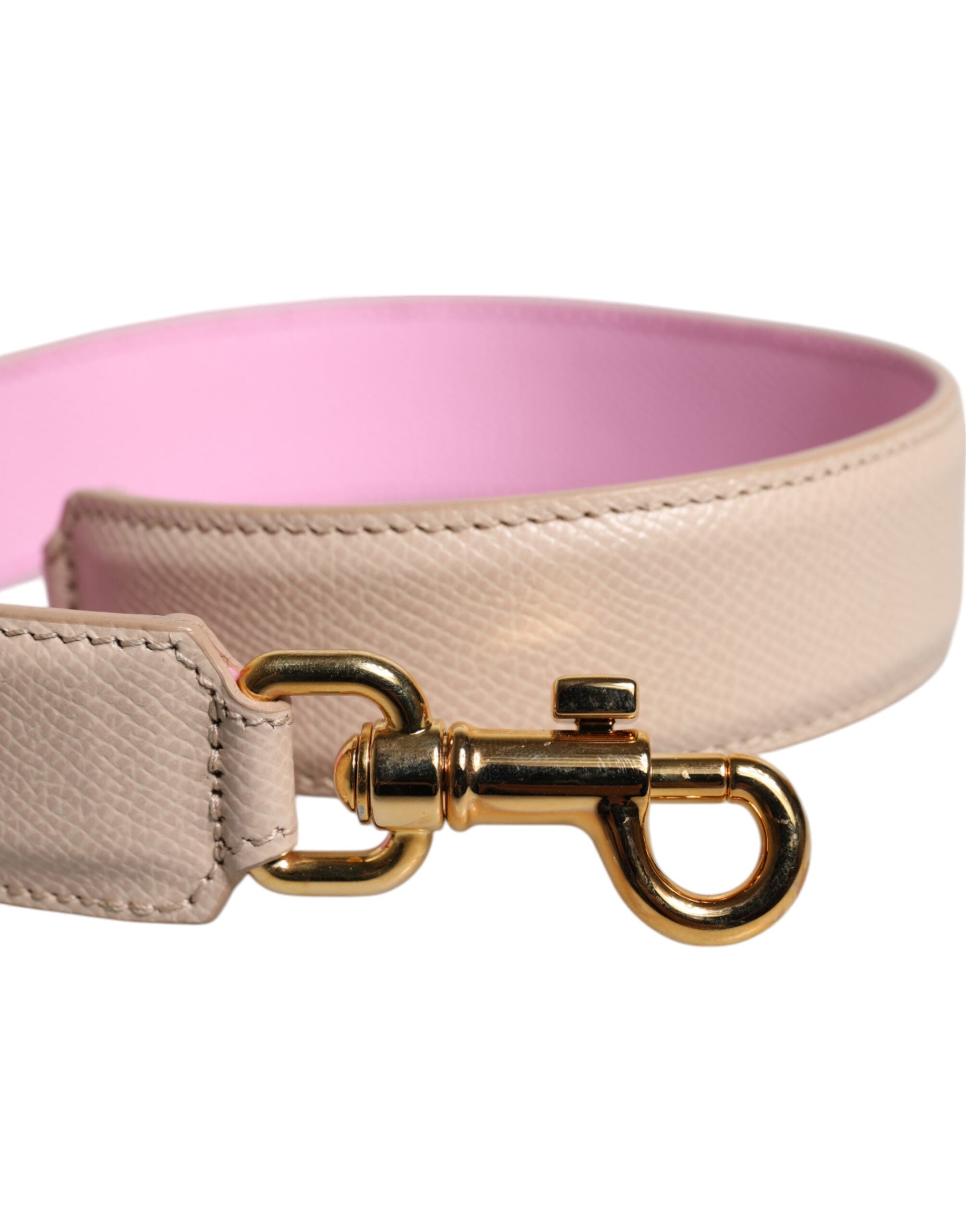 Pink Beige Leather Handle Bag Shoulder Strap