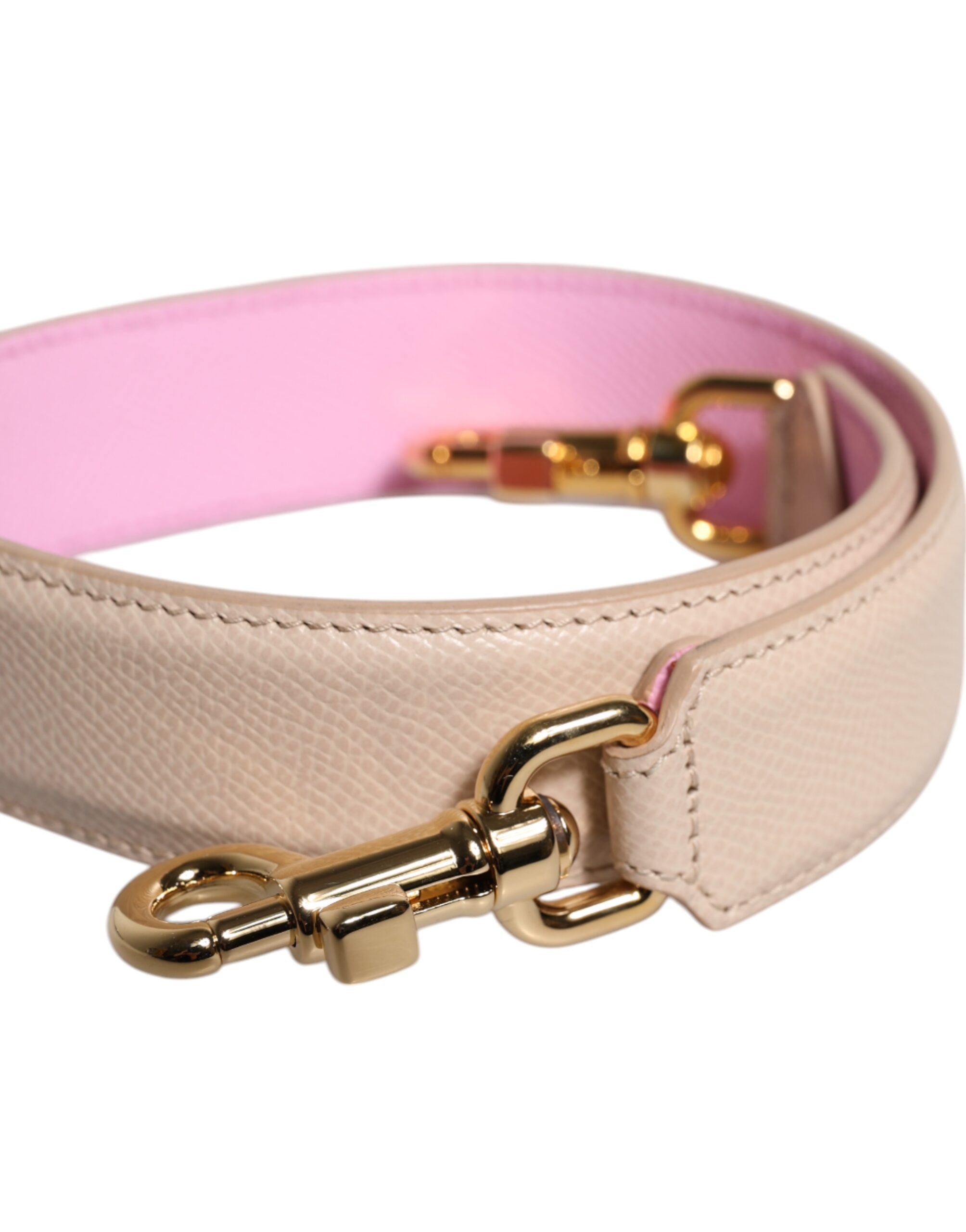 Pink Beige Leather Handle Bag Shoulder Strap