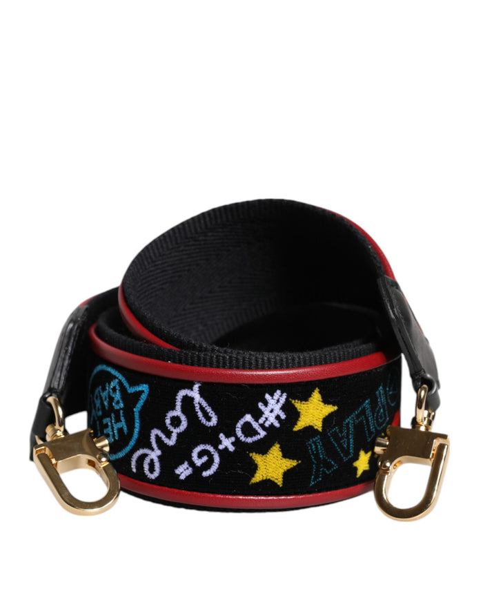 Black Cotton Printed Bag Shoulder Strap Calf Lamb