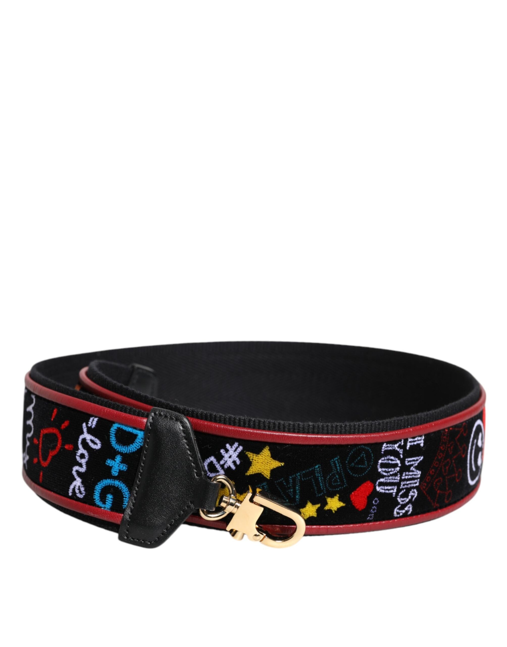 Black Cotton Printed Bag Shoulder Strap Calf Lamb