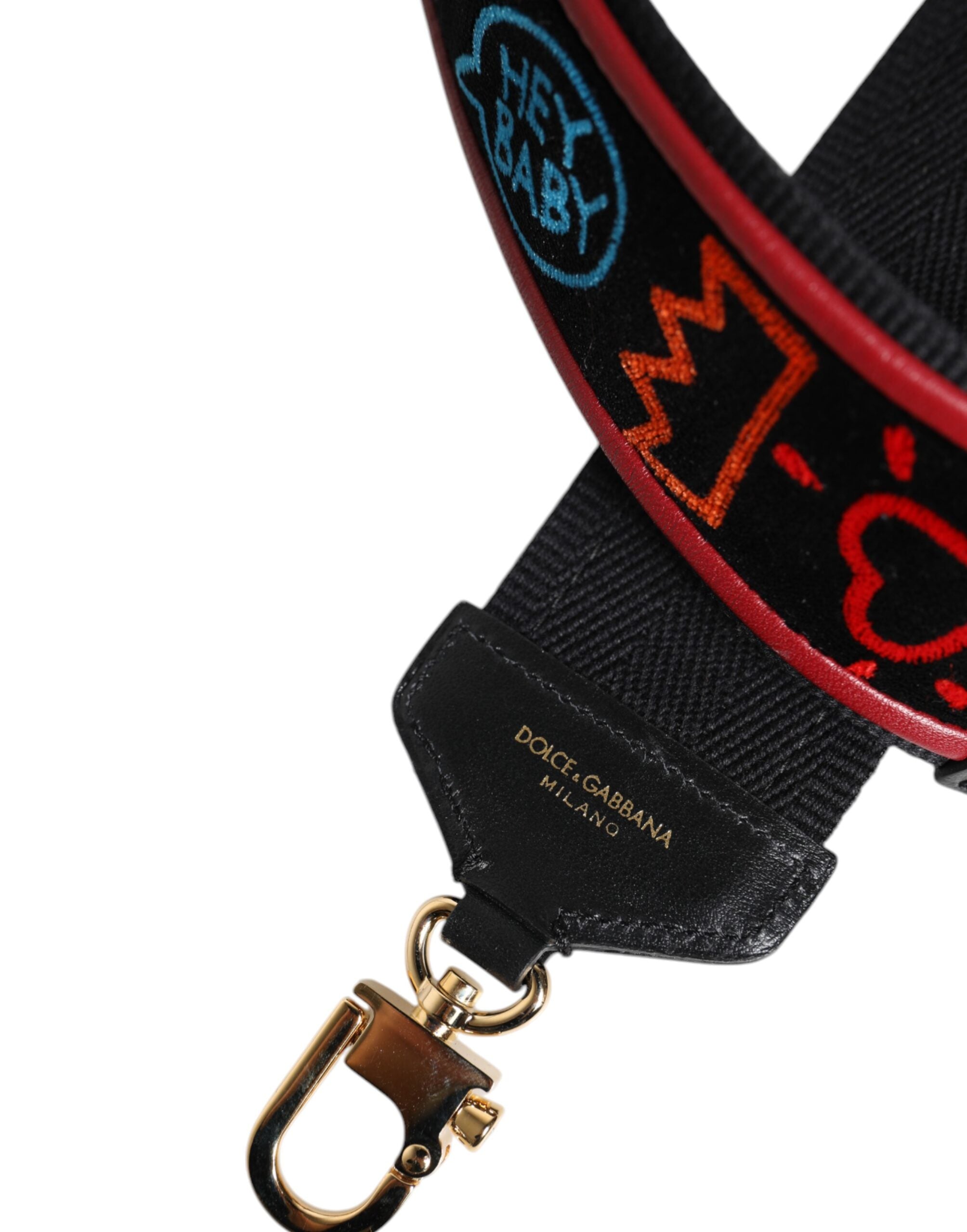 Black Cotton Printed Bag Shoulder Strap Calf Lamb