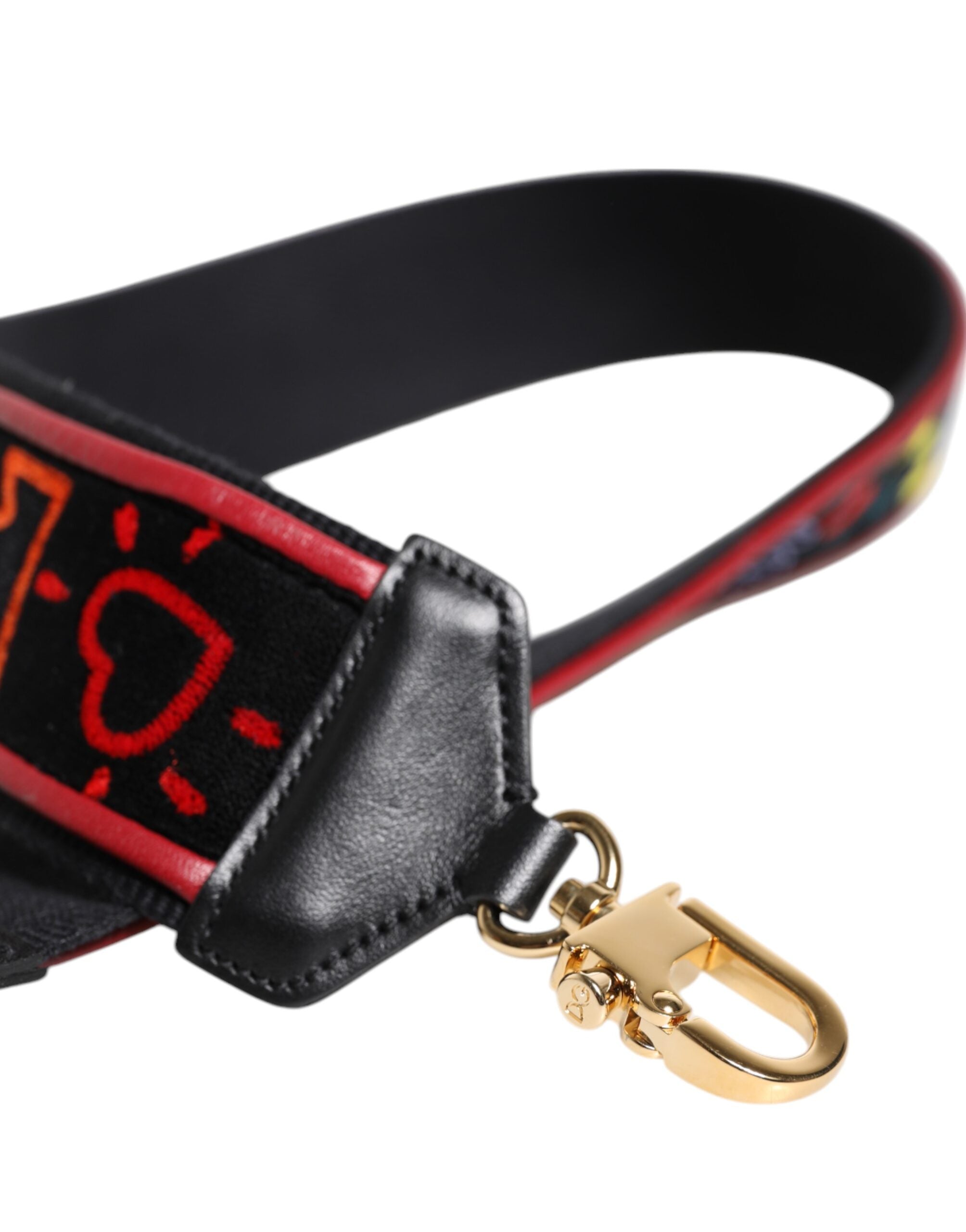 Black Cotton Printed Bag Shoulder Strap Calf Lamb