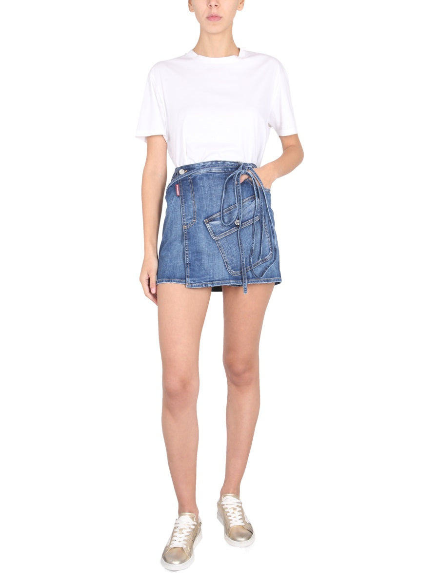 Skirt With Pocket Blue Cotton