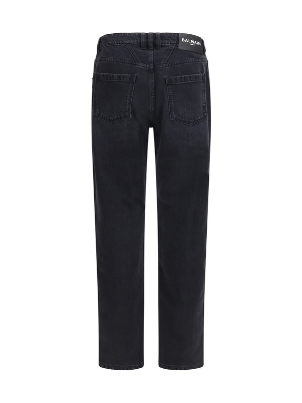 Jeans Straight-Leg Washed Black Cotton