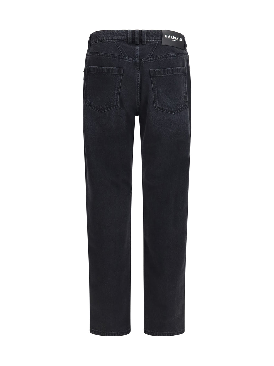 Jeans Straight-Leg Washed Black Cotton