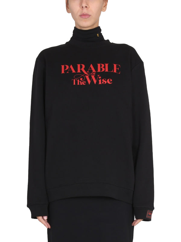 Crewneck Sweatshirt With Front Print Black Cotton Sweatshirts