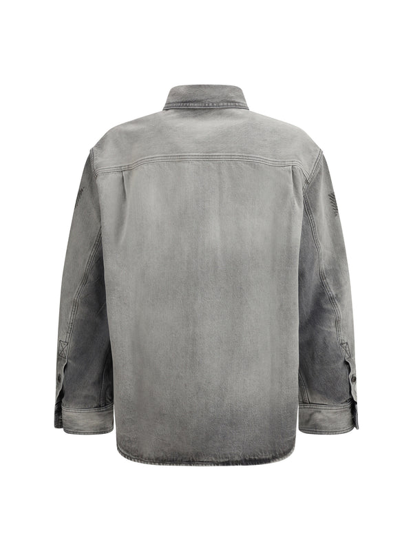 Overshirt Diag Military Denim Sun-Faded Grey Cotton Shirt