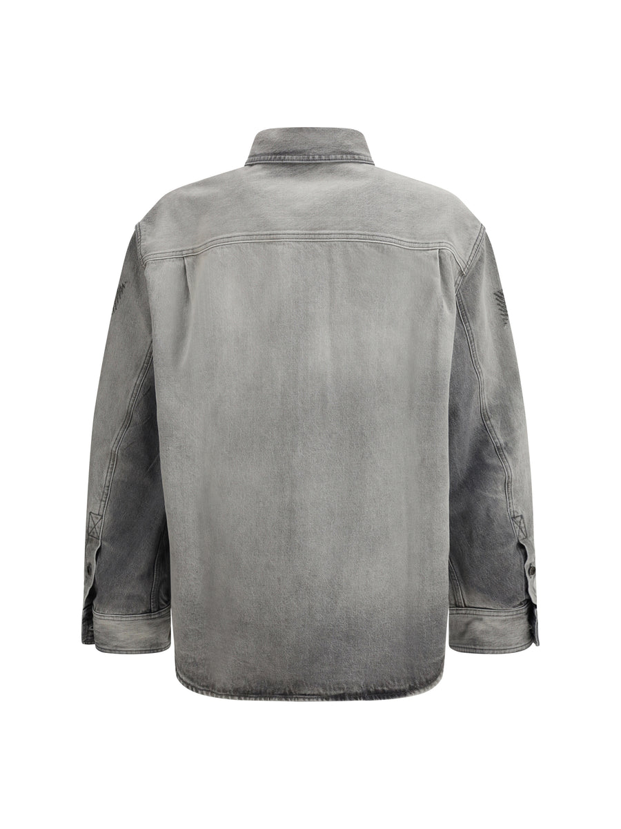 Overshirt Diag Military Denim Sun-Faded Grey Cotton Shirt