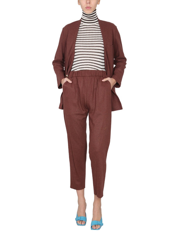 Cigarette Pants Brown Virgin Wool Polyamide Trousers