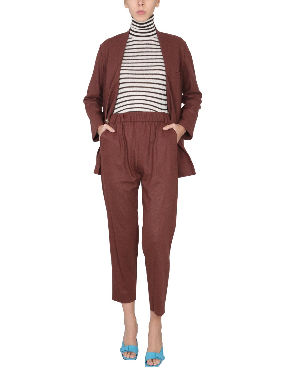 Cigarette Pants Brown Virgin Wool Polyamide Trousers