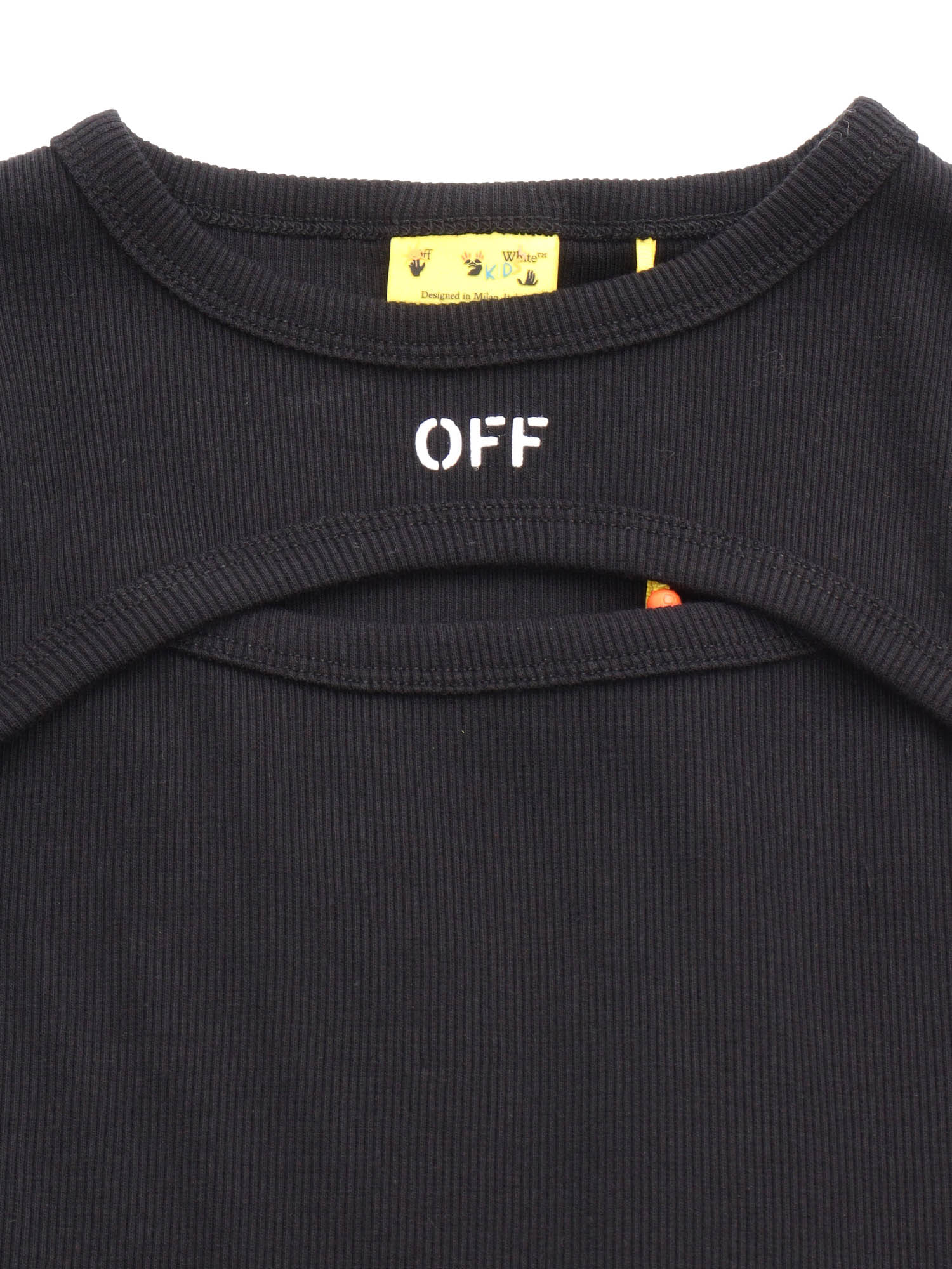 OFF STAMP CLEAR RIBBED DRESS BLACK - WHI Elastane Cotton