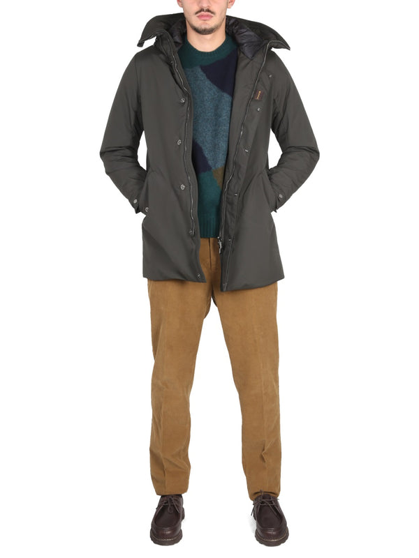 Hooded Jacket With High Neck Grey Polyester Trench & Raincoats