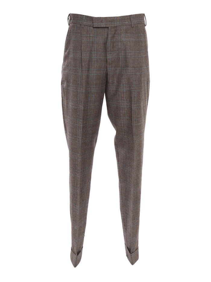 REBEL 1 Pleat, Diagonal Pockets, Flap Back Pockets Brown Virgin Wool Pant