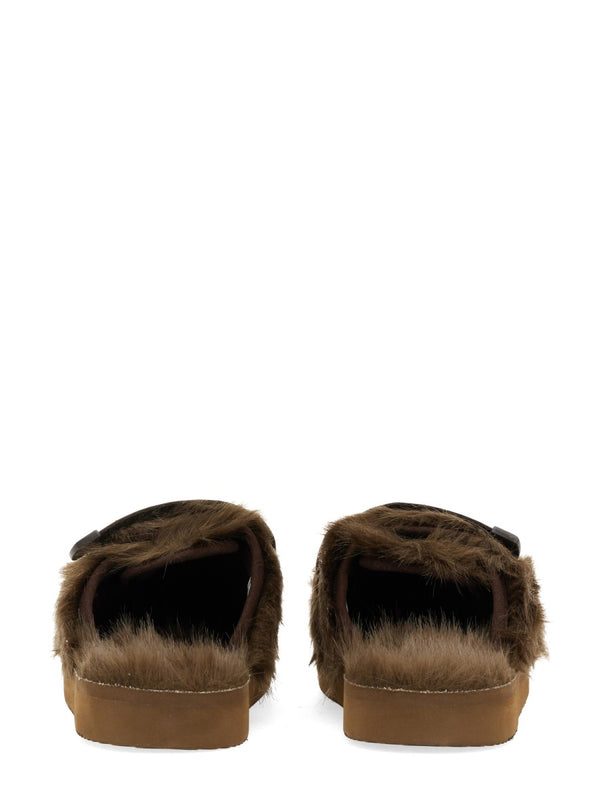 Brown Rubber Sole Slider Sandals Acrylic