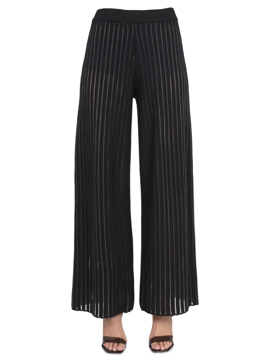 Wide Leg Pants Black Cotton Nylon Trousers