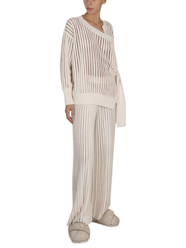 Wide Leg Pants Ivory Cotton Nylon Trousers