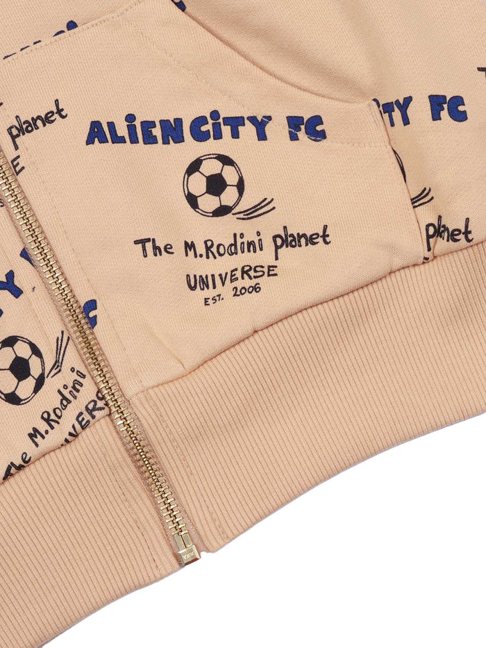Alien City Fc Aop Zip Hoodie Beige Organic Cotton Sweatshirt